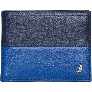 Men's Cobalt Blue Bifold Leather Wallet  RFID Blocking ID Window Card Slots